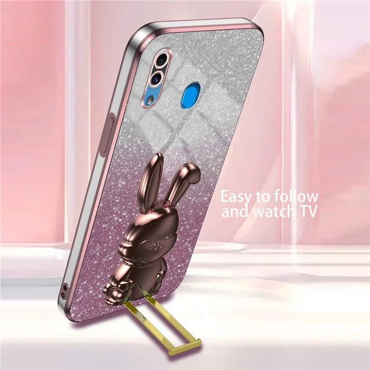 For Samsung Galaxy A20 / A30 Case Lovely Rabbit Pull-out Kickstand Bump Protection Phone Cover