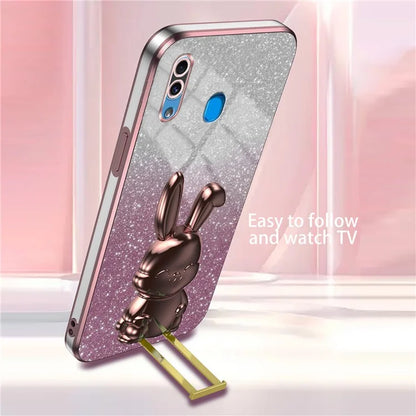 For Samsung Galaxy A20 / A30 Case Lovely Rabbit Pull-out Kickstand Bump Protection Phone Cover