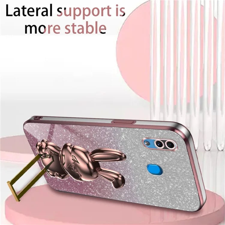 For Samsung Galaxy A20 / A30 Case Lovely Rabbit Pull-out Kickstand Bump Protection Phone Cover