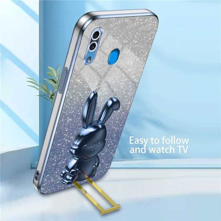 For Samsung Galaxy A20 / A30 Case Lovely Rabbit Pull-out Kickstand Bump Protection Phone Cover