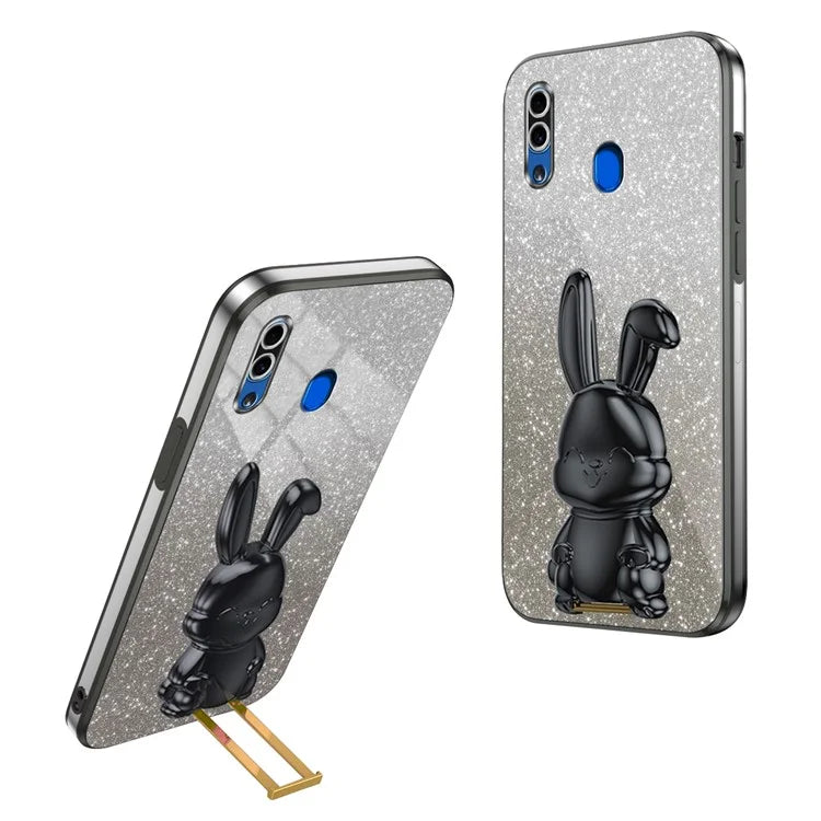 For Samsung Galaxy A20 / A30 Case Lovely Rabbit Pull-out Kickstand Bump Protection Phone Cover