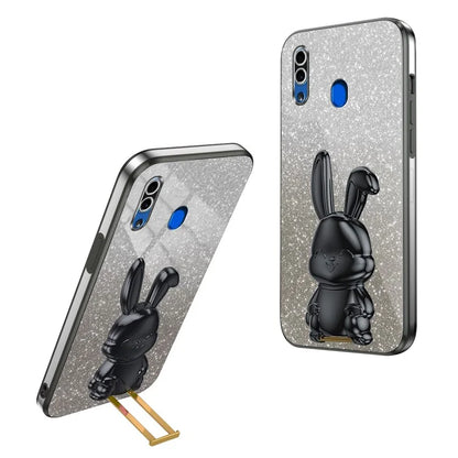 For Samsung Galaxy A20 / A30 Case Lovely Rabbit Pull-out Kickstand Bump Protection Phone Cover