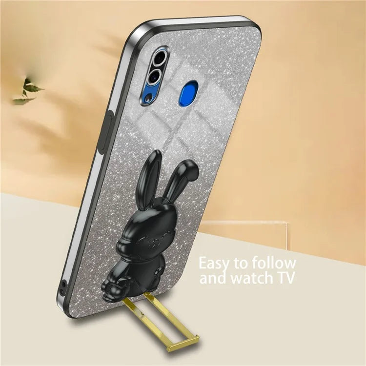 For Samsung Galaxy A20 / A30 Case Lovely Rabbit Pull-out Kickstand Bump Protection Phone Cover