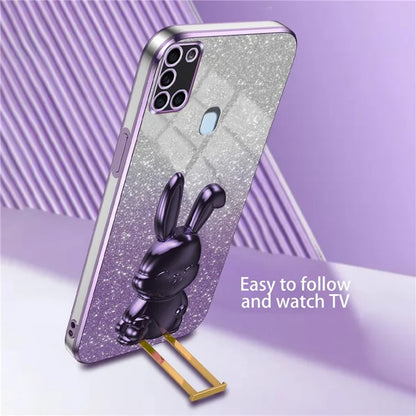 Phone Cover for Samsung Galaxy A21s , Lovely Rabbit Pull-out Kickstand Back Shell