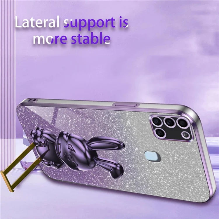Phone Cover for Samsung Galaxy A21s , Lovely Rabbit Pull-out Kickstand Back Shell