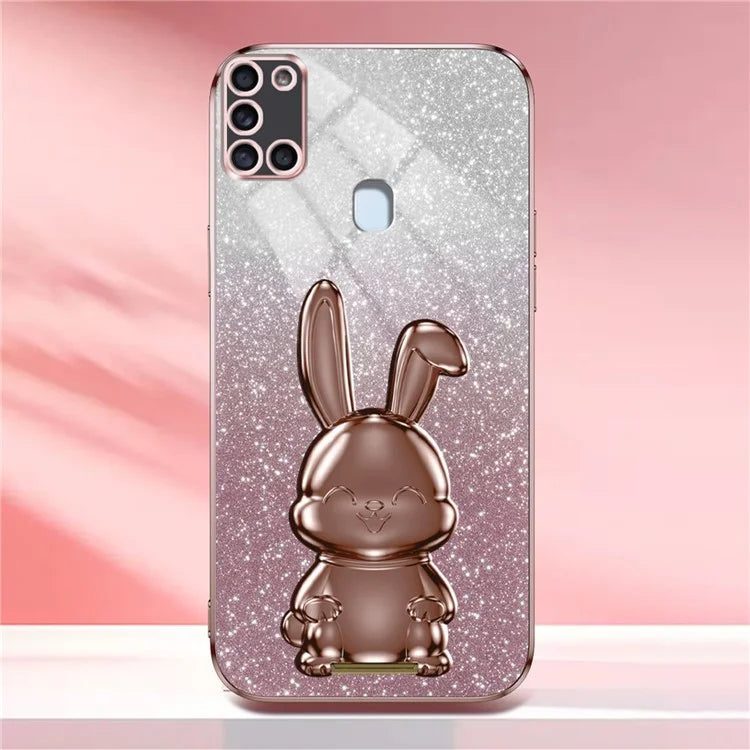 Phone Cover for Samsung Galaxy A21s , Lovely Rabbit Pull-out Kickstand Back Shell