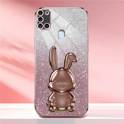 Phone Cover for Samsung Galaxy A21s , Lovely Rabbit Pull-out Kickstand Back Shell