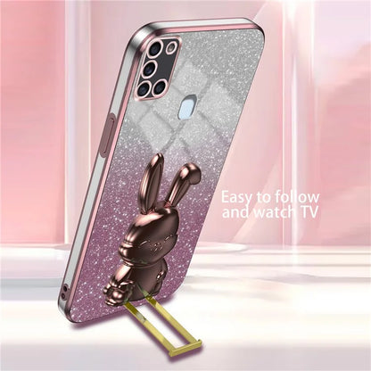 Phone Cover for Samsung Galaxy A21s , Lovely Rabbit Pull-out Kickstand Back Shell