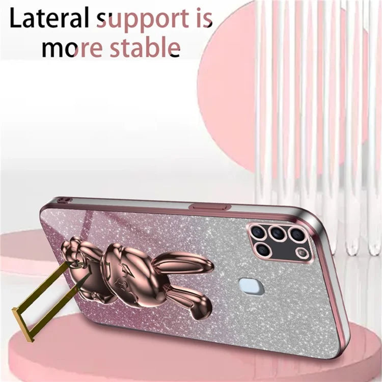 Phone Cover for Samsung Galaxy A21s , Lovely Rabbit Pull-out Kickstand Back Shell