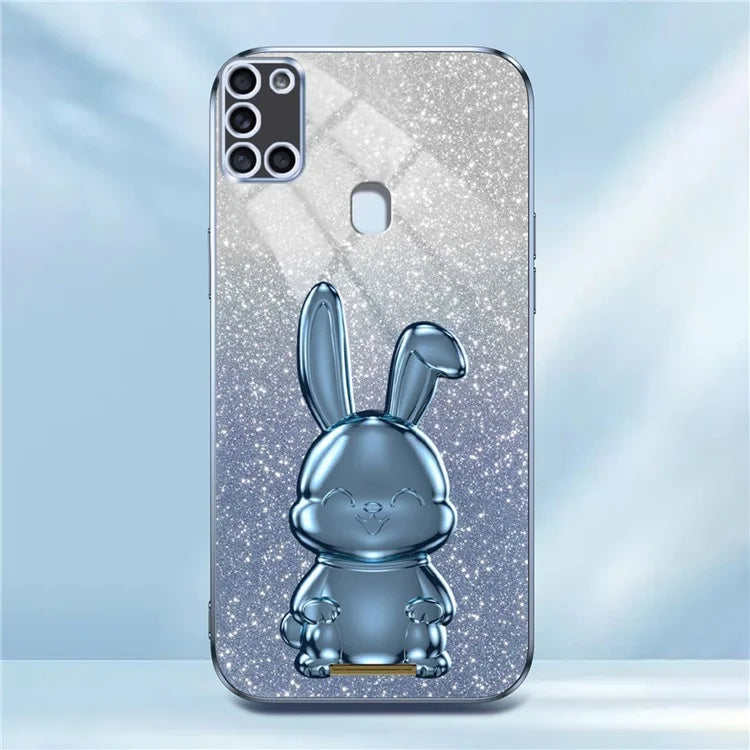 Phone Cover for Samsung Galaxy A21s , Lovely Rabbit Pull-out Kickstand Back Shell