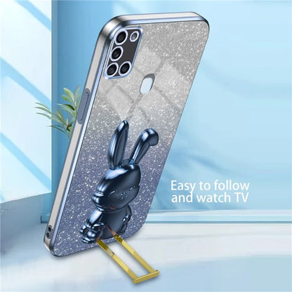 Phone Cover for Samsung Galaxy A21s , Lovely Rabbit Pull-out Kickstand Back Shell