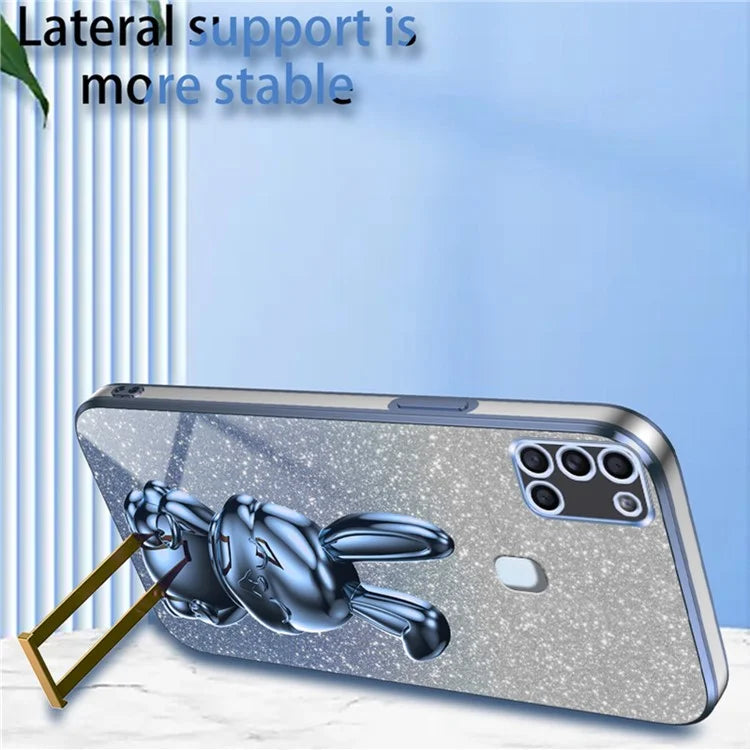 Phone Cover for Samsung Galaxy A21s , Lovely Rabbit Pull-out Kickstand Back Shell