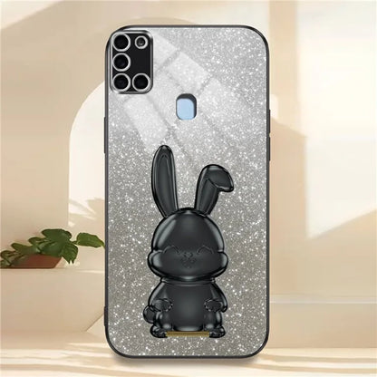 Phone Cover for Samsung Galaxy A21s , Lovely Rabbit Pull-out Kickstand Back Shell