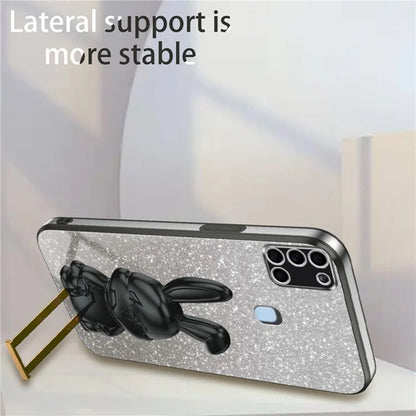 Phone Cover for Samsung Galaxy A21s , Lovely Rabbit Pull-out Kickstand Back Shell