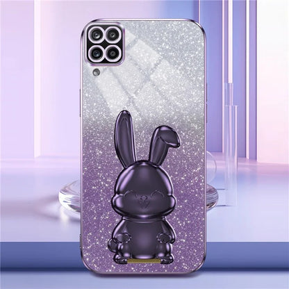 For Samsung Galaxy A12 / M12 / F12 Pull-out Kickstand Case Cartoon Rabbit Electroplated Phone Cover
