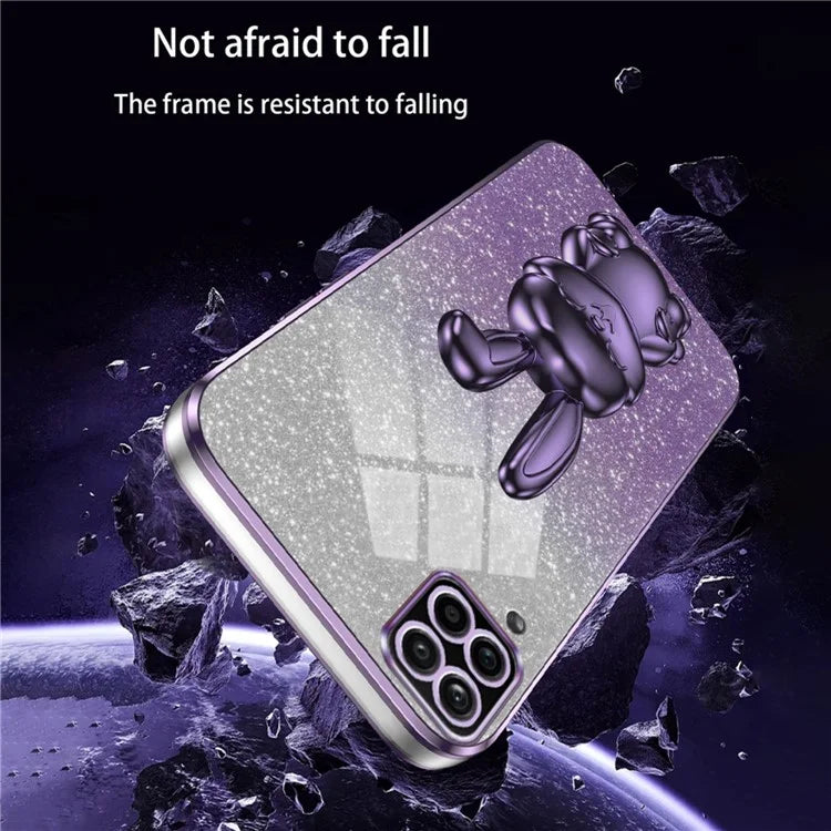 For Samsung Galaxy A12 / M12 / F12 Pull-out Kickstand Case Cartoon Rabbit Electroplated Phone Cover
