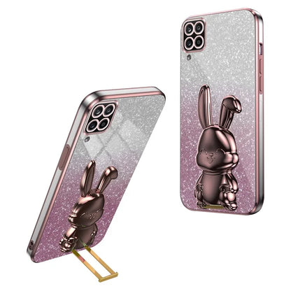 For Samsung Galaxy A12 / M12 / F12 Pull-out Kickstand Case Cartoon Rabbit Electroplated Phone Cover