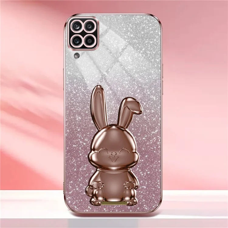 For Samsung Galaxy A12 / M12 / F12 Pull-out Kickstand Case Cartoon Rabbit Electroplated Phone Cover