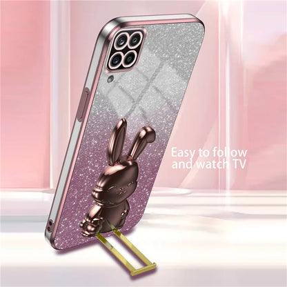 For Samsung Galaxy A12 / M12 / F12 Pull-out Kickstand Case Cartoon Rabbit Electroplated Phone Cover