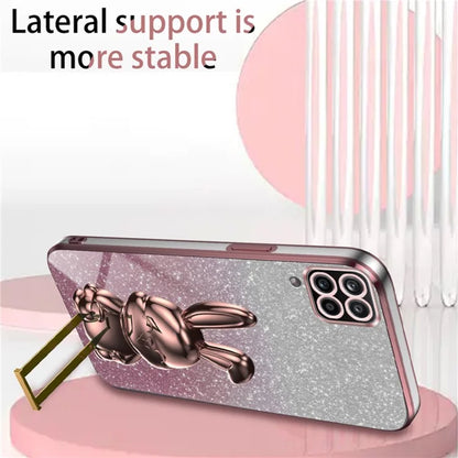 For Samsung Galaxy A12 / M12 / F12 Pull-out Kickstand Case Cartoon Rabbit Electroplated Phone Cover