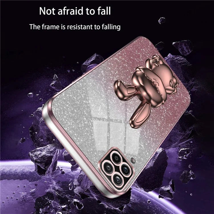 For Samsung Galaxy A12 / M12 / F12 Pull-out Kickstand Case Cartoon Rabbit Electroplated Phone Cover