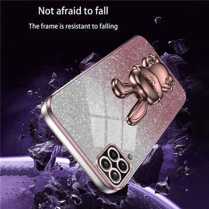 For Samsung Galaxy A12 / M12 / F12 Pull-out Kickstand Case Cartoon Rabbit Electroplated Phone Cover