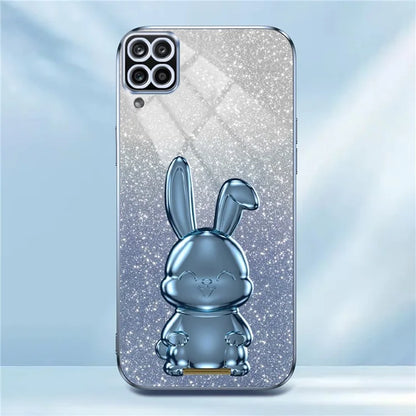 For Samsung Galaxy A12 / M12 / F12 Pull-out Kickstand Case Cartoon Rabbit Electroplated Phone Cover