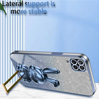For Samsung Galaxy A12 / M12 / F12 Pull-out Kickstand Case Cartoon Rabbit Electroplated Phone Cover