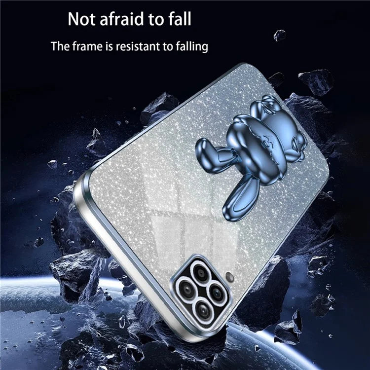 For Samsung Galaxy A12 / M12 / F12 Pull-out Kickstand Case Cartoon Rabbit Electroplated Phone Cover