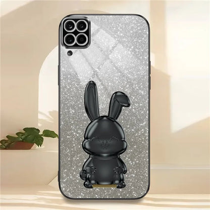 For Samsung Galaxy A12 / M12 / F12 Pull-out Kickstand Case Cartoon Rabbit Electroplated Phone Cover