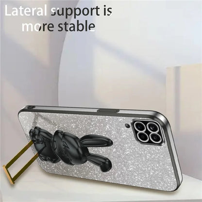 For Samsung Galaxy A12 / M12 / F12 Pull-out Kickstand Case Cartoon Rabbit Electroplated Phone Cover