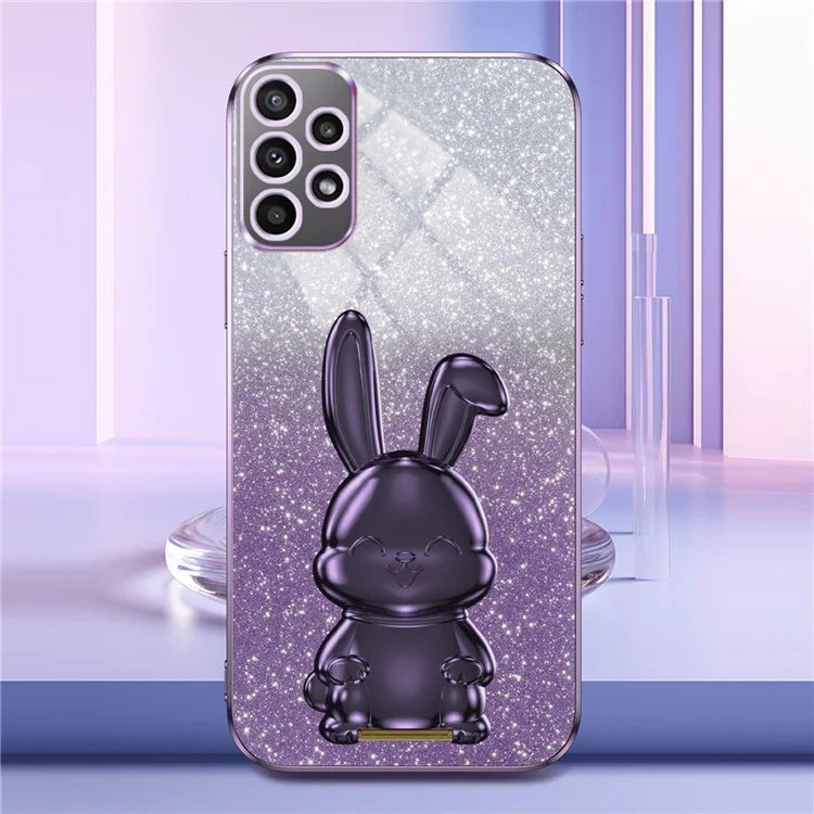 For Samsung Galaxy A32 4G (EU Version) Case Cute Rabbit Electroplating Phone Cover with Pull-out Kickstand