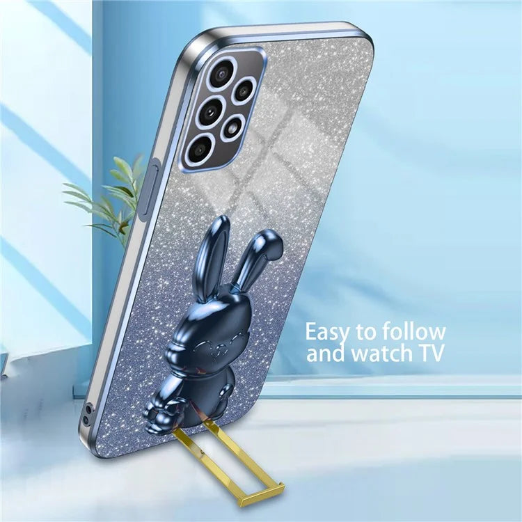 For Samsung Galaxy A32 4G (EU Version) Case Cute Rabbit Electroplating Phone Cover with Pull-out Kickstand