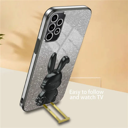 For Samsung Galaxy A32 4G (EU Version) Case Cute Rabbit Electroplating Phone Cover with Pull-out Kickstand