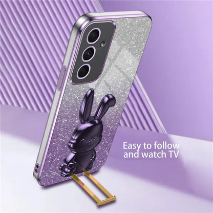 For Samsung Galaxy A54 5G Cell Phone Case Pull-out Kickstand Cartoon Rabbit Anti-fall Cover