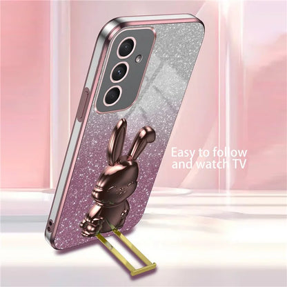 For Samsung Galaxy A54 5G Cell Phone Case Pull-out Kickstand Cartoon Rabbit Anti-fall Cover