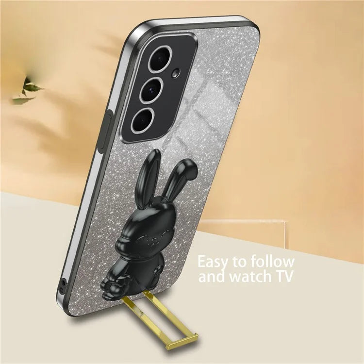 For Samsung Galaxy A54 5G Cell Phone Case Pull-out Kickstand Cartoon Rabbit Anti-fall Cover