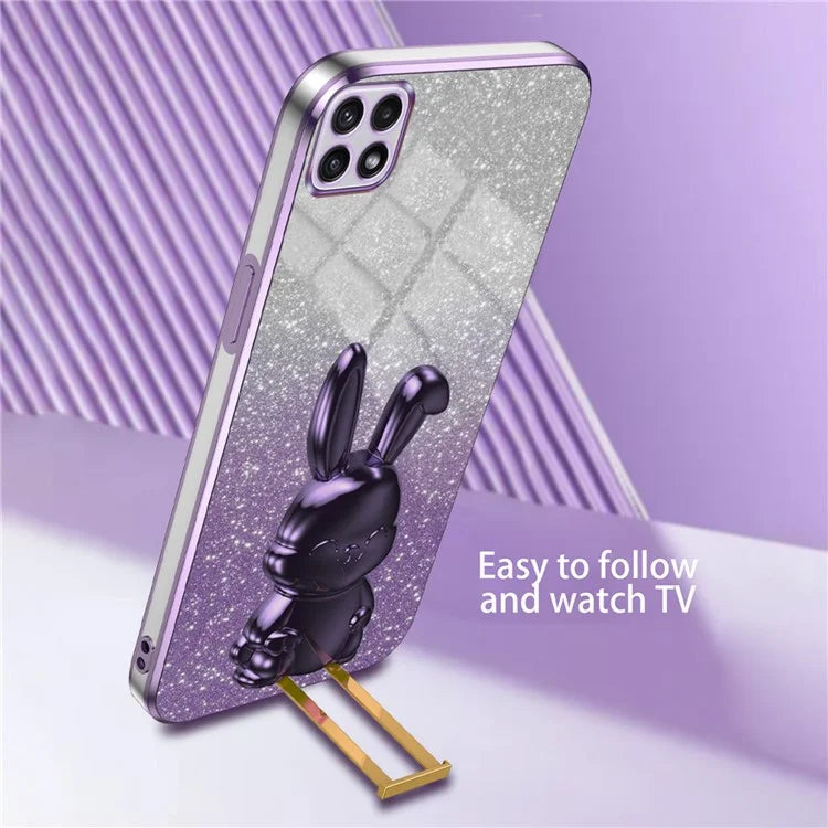 For Samsung Galaxy A22 5G (EU Version) Case Cute Rabbit Anti-shock Pull-out Kickstand Phone Cover