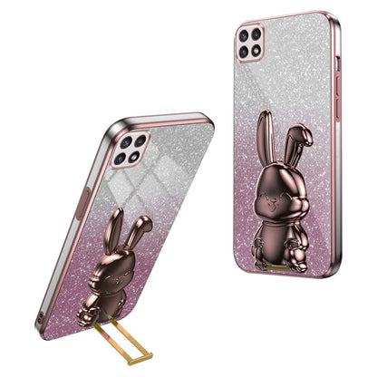 For Samsung Galaxy A22 5G (EU Version) Case Cute Rabbit Anti-shock Pull-out Kickstand Phone Cover