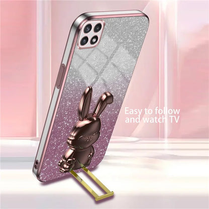 For Samsung Galaxy A22 5G (EU Version) Case Cute Rabbit Anti-shock Pull-out Kickstand Phone Cover