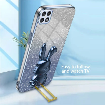 For Samsung Galaxy A22 5G (EU Version) Case Cute Rabbit Anti-shock Pull-out Kickstand Phone Cover