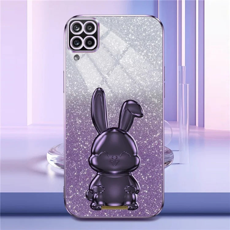 For Samsung Galaxy A22 4G (EU Version) Phone Case Lovely Rabbit Pull-out Kickstand Anti-scratch Cover