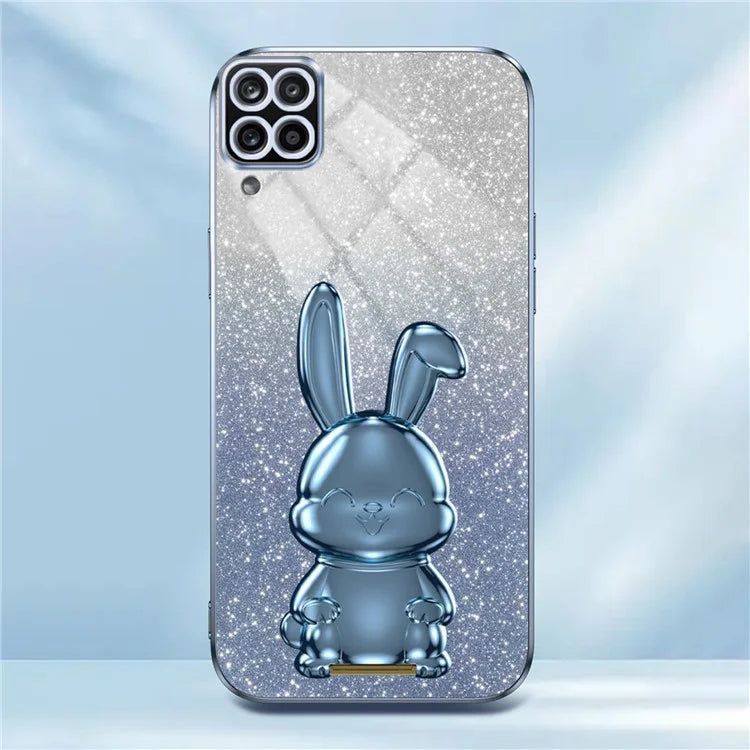 For Samsung Galaxy A22 4G (EU Version) Phone Case Lovely Rabbit Pull-out Kickstand Anti-scratch Cover