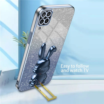 For Samsung Galaxy A22 4G (EU Version) Phone Case Lovely Rabbit Pull-out Kickstand Anti-scratch Cover