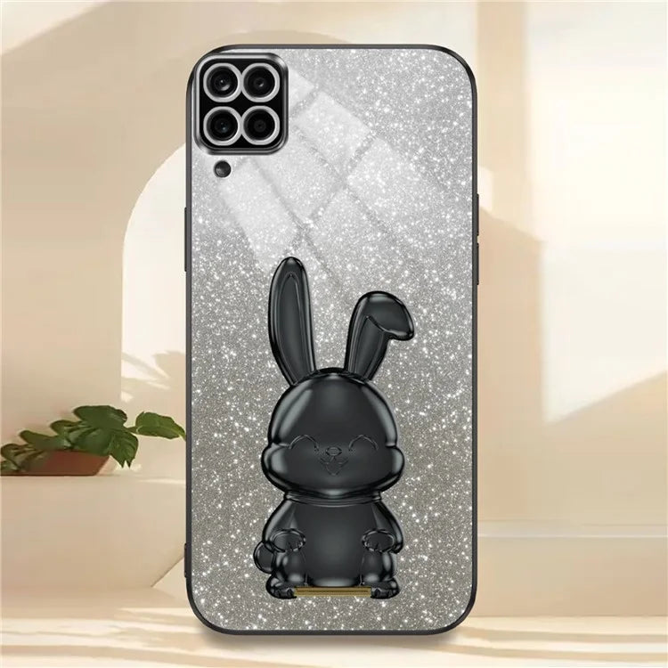 For Samsung Galaxy A22 4G (EU Version) Phone Case Lovely Rabbit Pull-out Kickstand Anti-scratch Cover