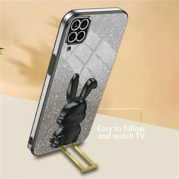 For Samsung Galaxy A22 4G (EU Version) Phone Case Lovely Rabbit Pull-out Kickstand Anti-scratch Cover