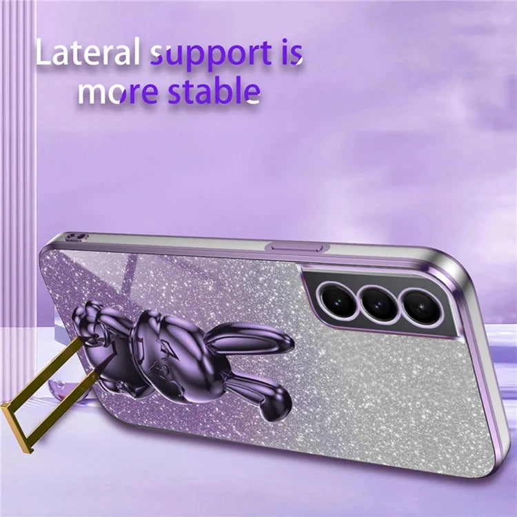 For Samsung Galaxy S21 FE 5G Cell Phone Case Glitter Cartoon Rabbit Cover with Kickstand