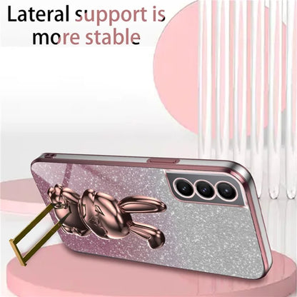 For Samsung Galaxy S21 FE 5G Cell Phone Case Glitter Cartoon Rabbit Cover with Kickstand