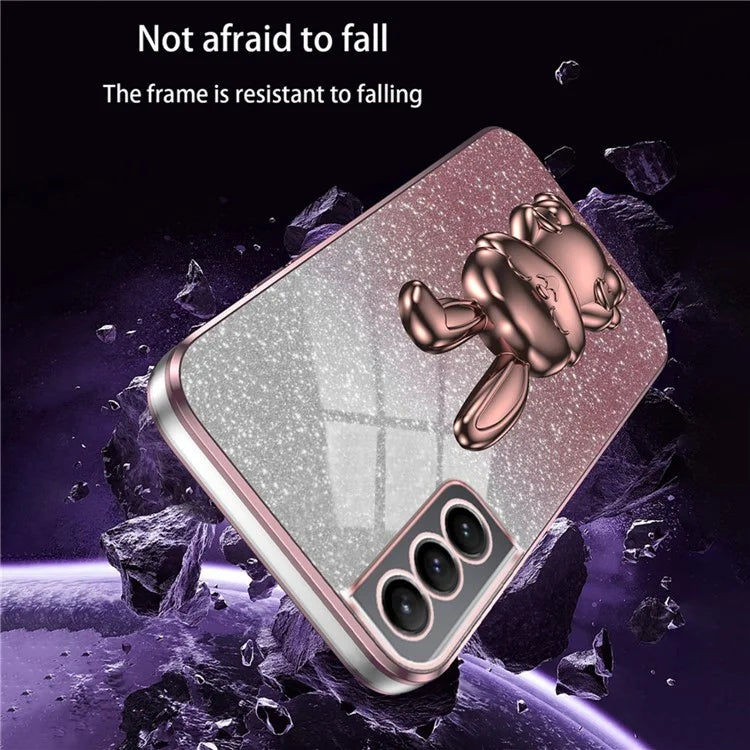 For Samsung Galaxy S21 FE 5G Cell Phone Case Glitter Cartoon Rabbit Cover with Kickstand
