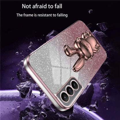 For Samsung Galaxy S21 FE 5G Cell Phone Case Glitter Cartoon Rabbit Cover with Kickstand